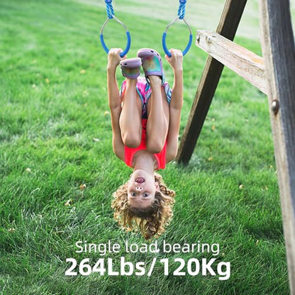 PELLOR Kids Monkey Bars and Gymnastic Rings - Multifunctional Backyard Playground Play Sets for Obstacle Ring, Trapeze Bar, Climbing Frame, and