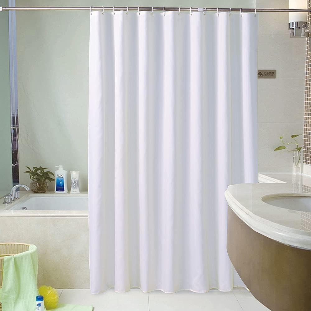Lkw Ogechi White Shower Curtain Waterproof 200/220/240 CM Drop, 220 CM Extra Long Polyester Washable Bath Curtain