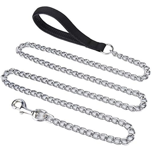 Filhome Metal Dog Leash Chew Proof Dog Chain Leash 4FT, 6FT Heavy Duty Sturdy Pet Dog Leash with Padded Handle for Large Medium Dogs 180cm/3mm-Black