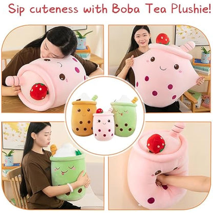 Bubble Tea Plush Pillows, Cute Boba Plushies Soft Toys Giant Stuffed Animal Pillow for Boba Lovers (Brown, 24cm)