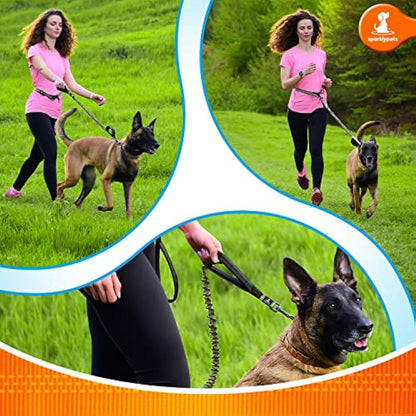 SparklyPets Hands-Free Dog Lead for Medium and Large Dogs – Professional Harness with Reflective Stitches for Training, Walking, Jogging and Running Your Pet (Green Range, For 1 Dog)