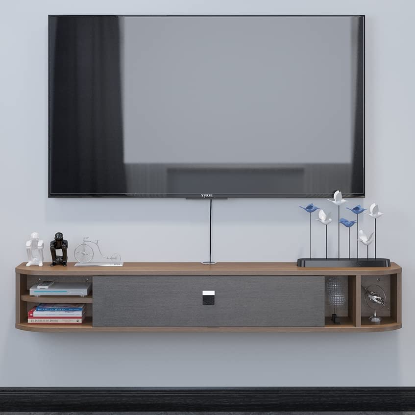 Pmnianhua Floating TV Shelves, Floating TV Unit Wall Mounted Under TV Stand Floating TV Console Entertainment Shelf Wall TV Cabinet for Living Room