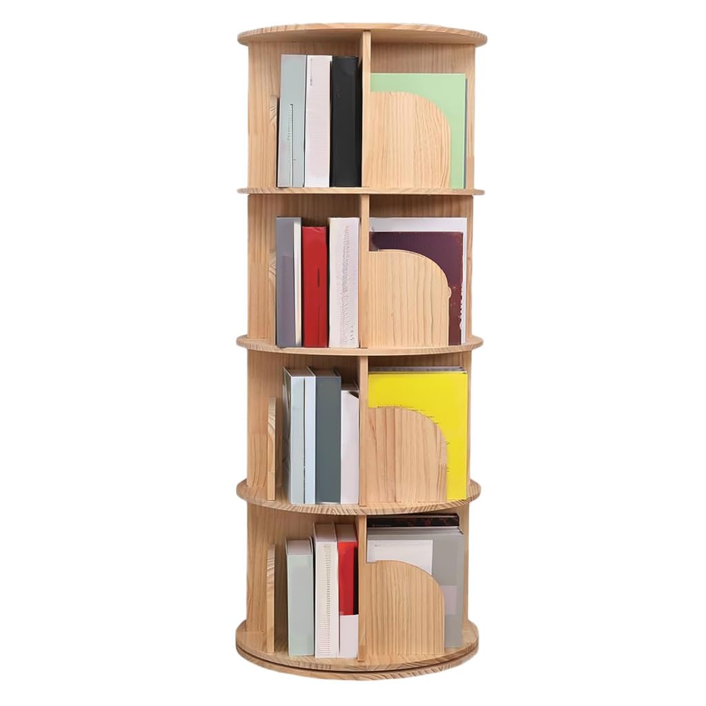 BRAVECOW Rotating Bookshelf 360 Display Floor Standing Wood Bookcase Corner Storage Rack for Adults Kids Multi-Functional Bookshelf Organizer (4tier)