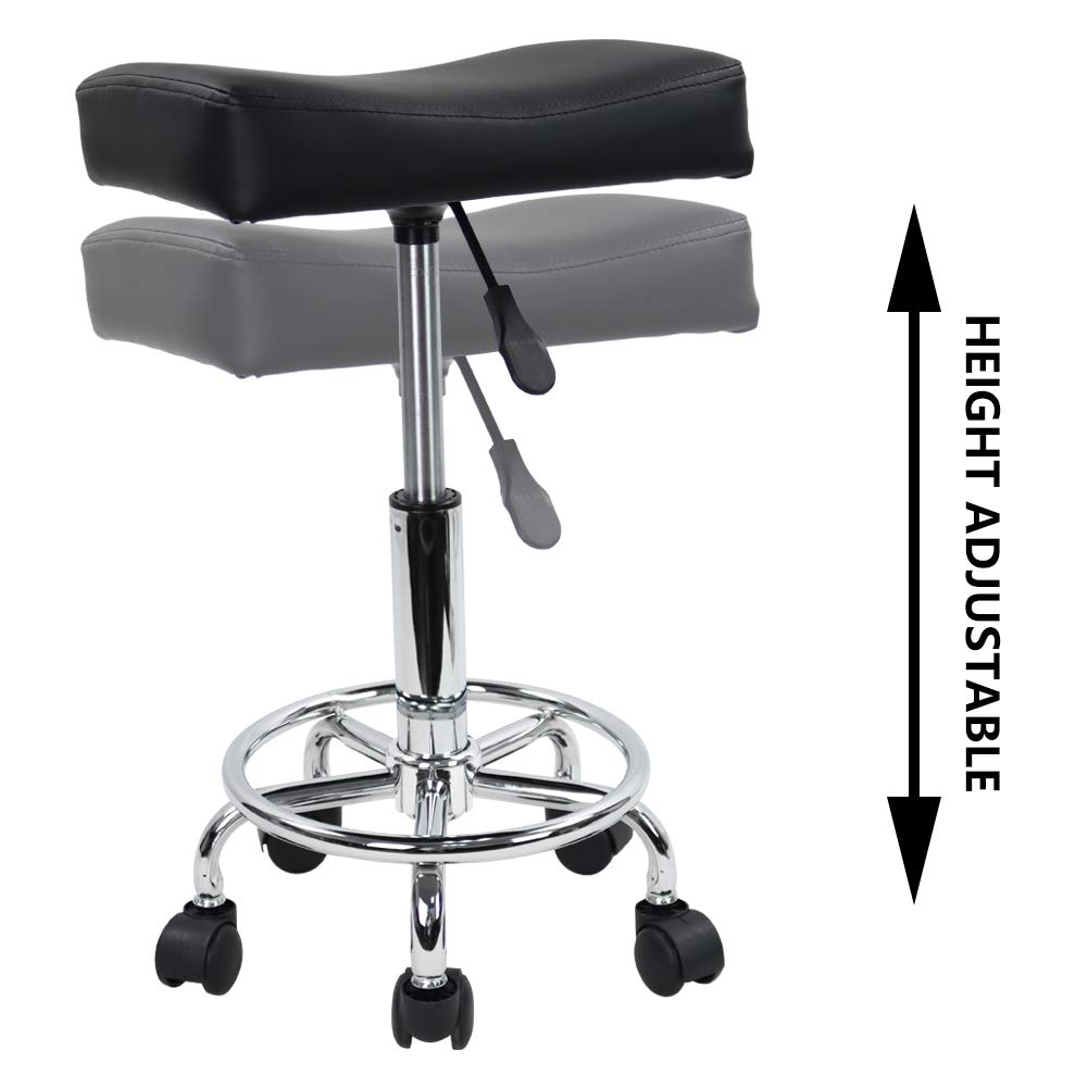 KKTONER Square Rolling Stool PU Leather Height Adjustable Swivel Massage SPA Salon Stools Task Chair with Wheels Black