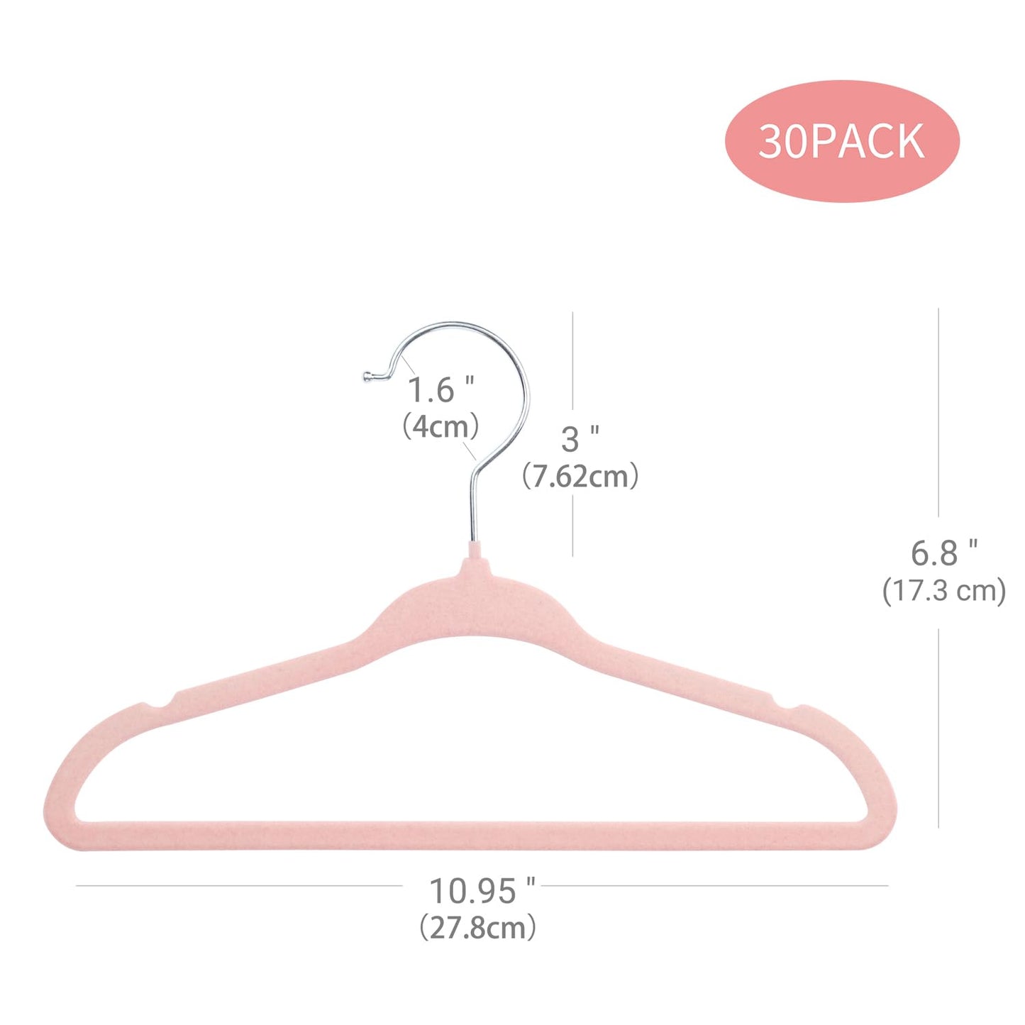 ManGotree 11" Baby Velvet Hangers Non-Slip Kids Hangers 30 Pack Light Pink