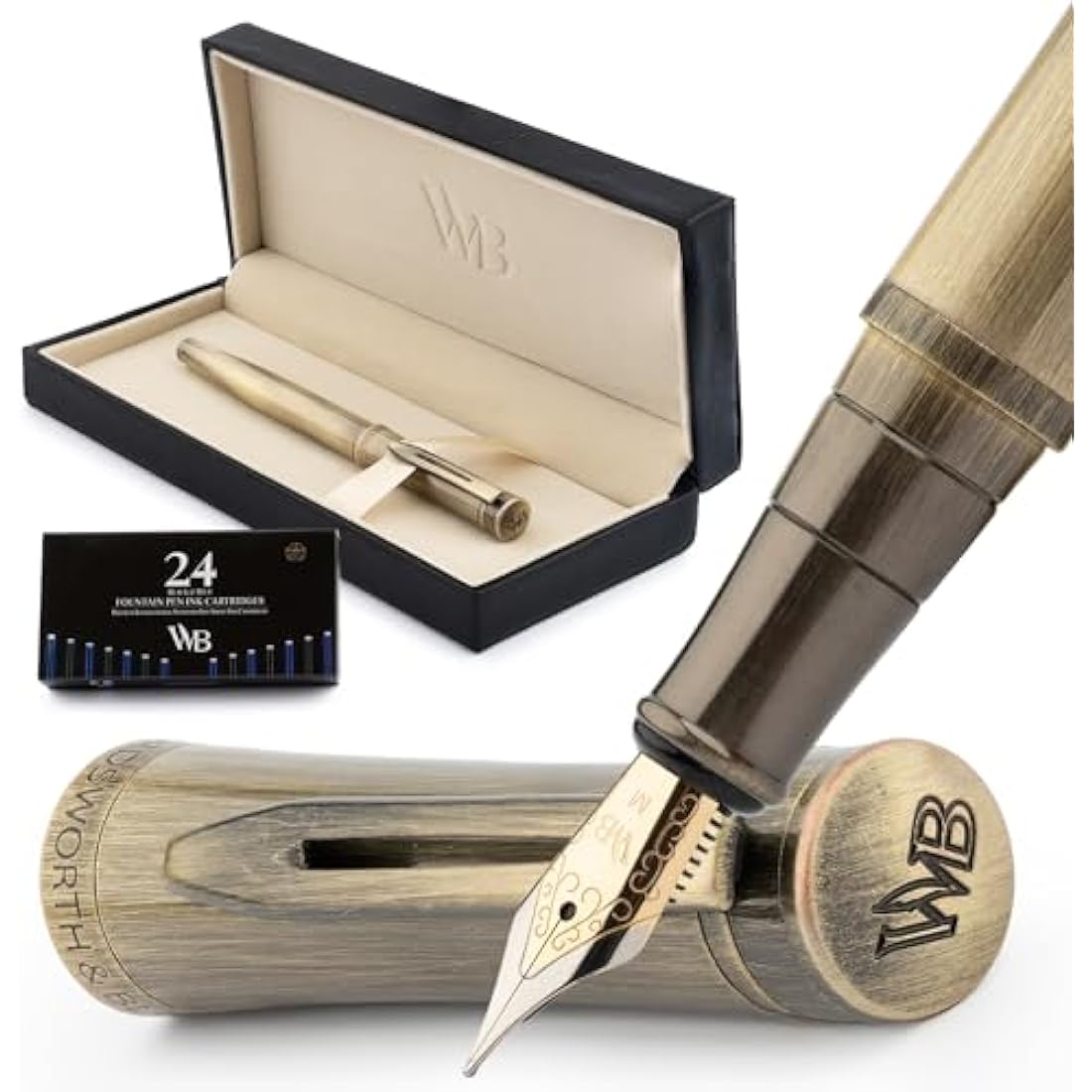Wordsworth & Black Luxury Fountain Pen - Stunning Brushed Bronze Pen, 18K Gilded Nib (Medium), Ink Converter, Best Pen Gift Set for Men & Women, Professional, Executive, Office, Nice Pens