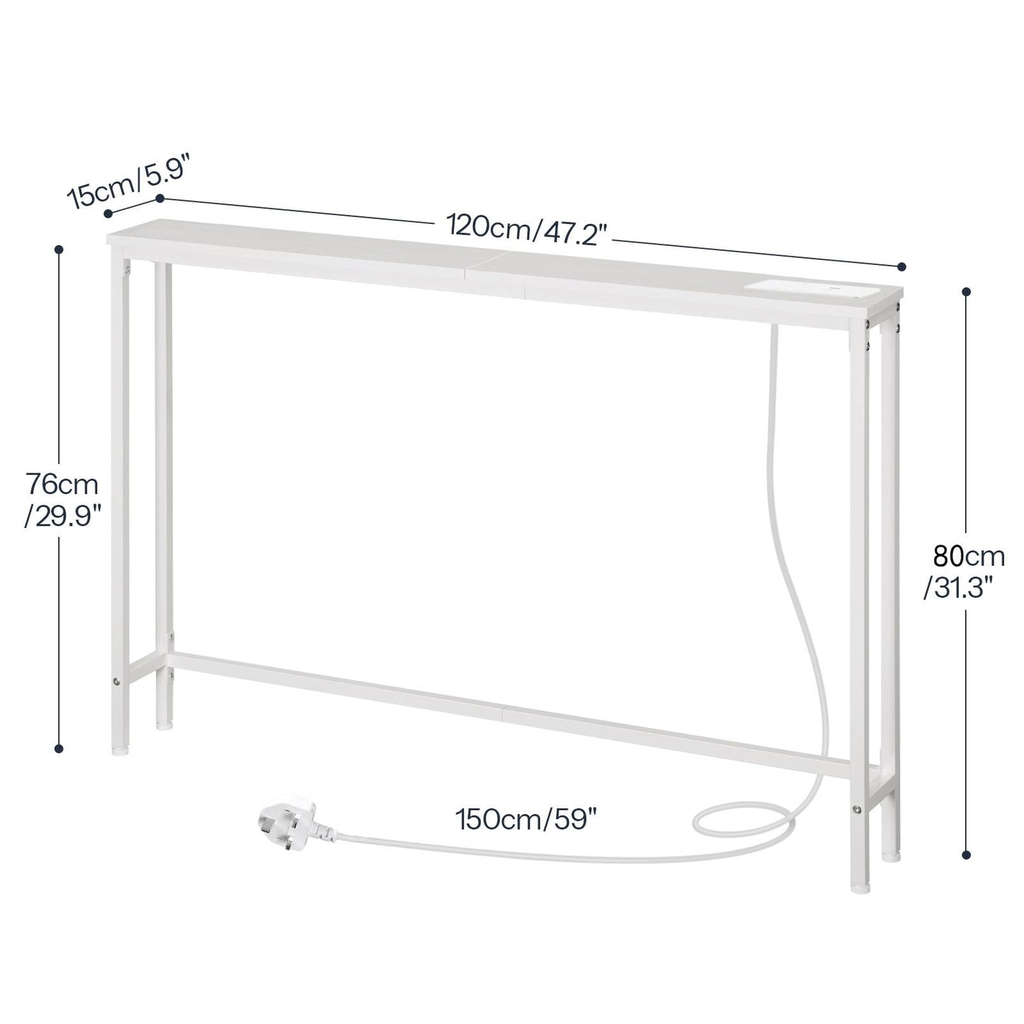 HOOBRO Console Table with Charging Station, 120 cm Slim Console Table for Hallway, Behind Sofa Table, for Entryway, Living Room, Small Spaces