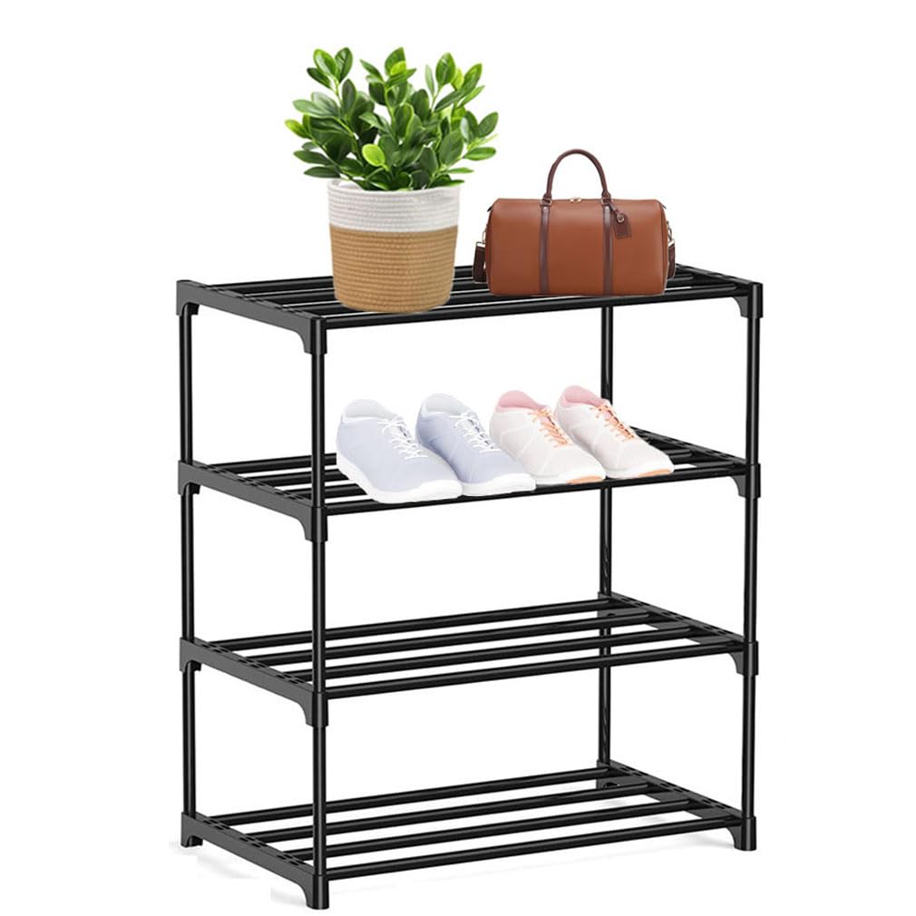HUIBOHOU Stackable Small Shoe Rack, Footware Storage, Slim Shoe Rack Storage Organizer, Black Shoe Stand for Hallway
