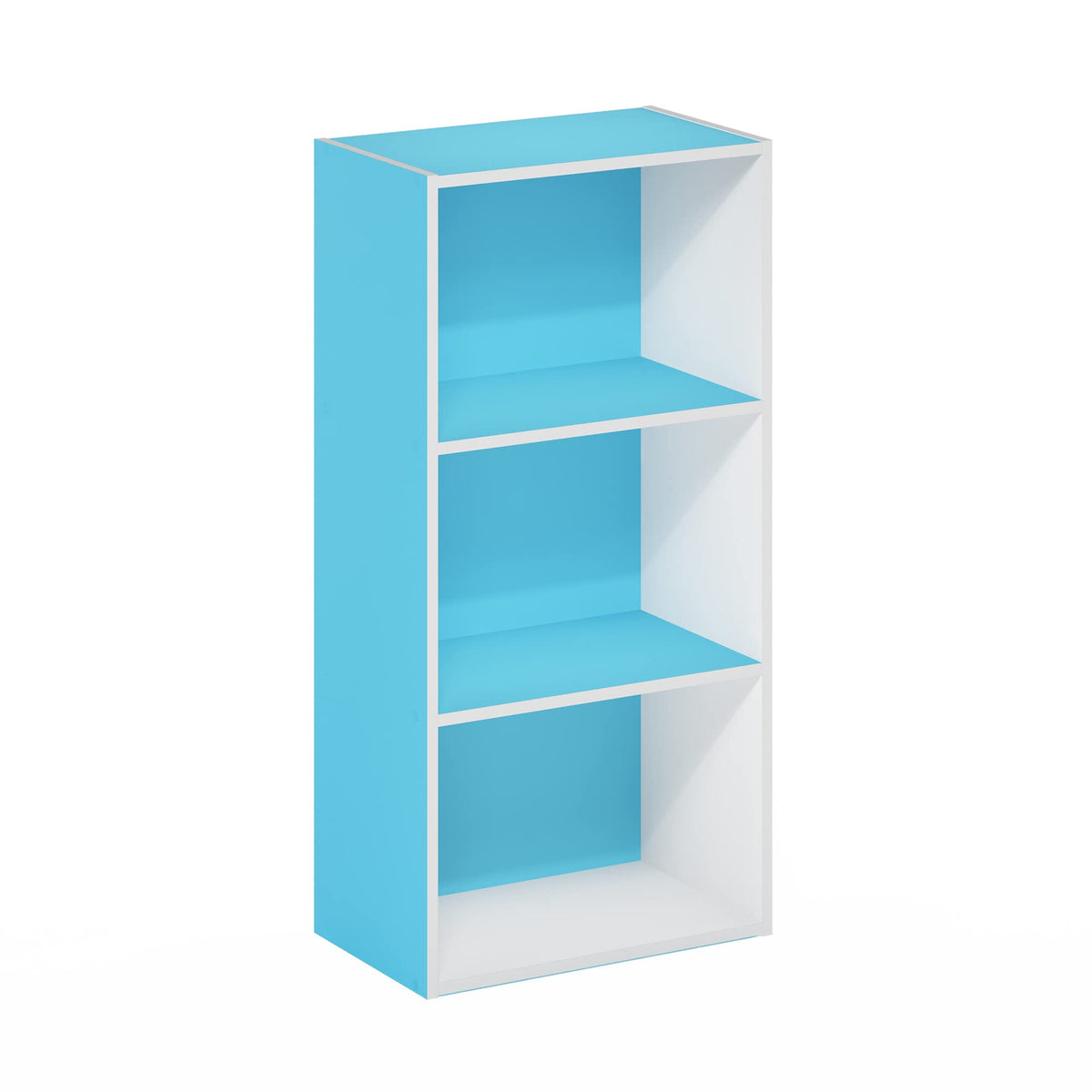 Furinno LUDER Book Shelf, 3-Tier Modern Bookshelf, Open Shelves Bookcase 9.3 x 16 x 31.4, for Living Room, Bedroom, Home Office, Light Blue/White