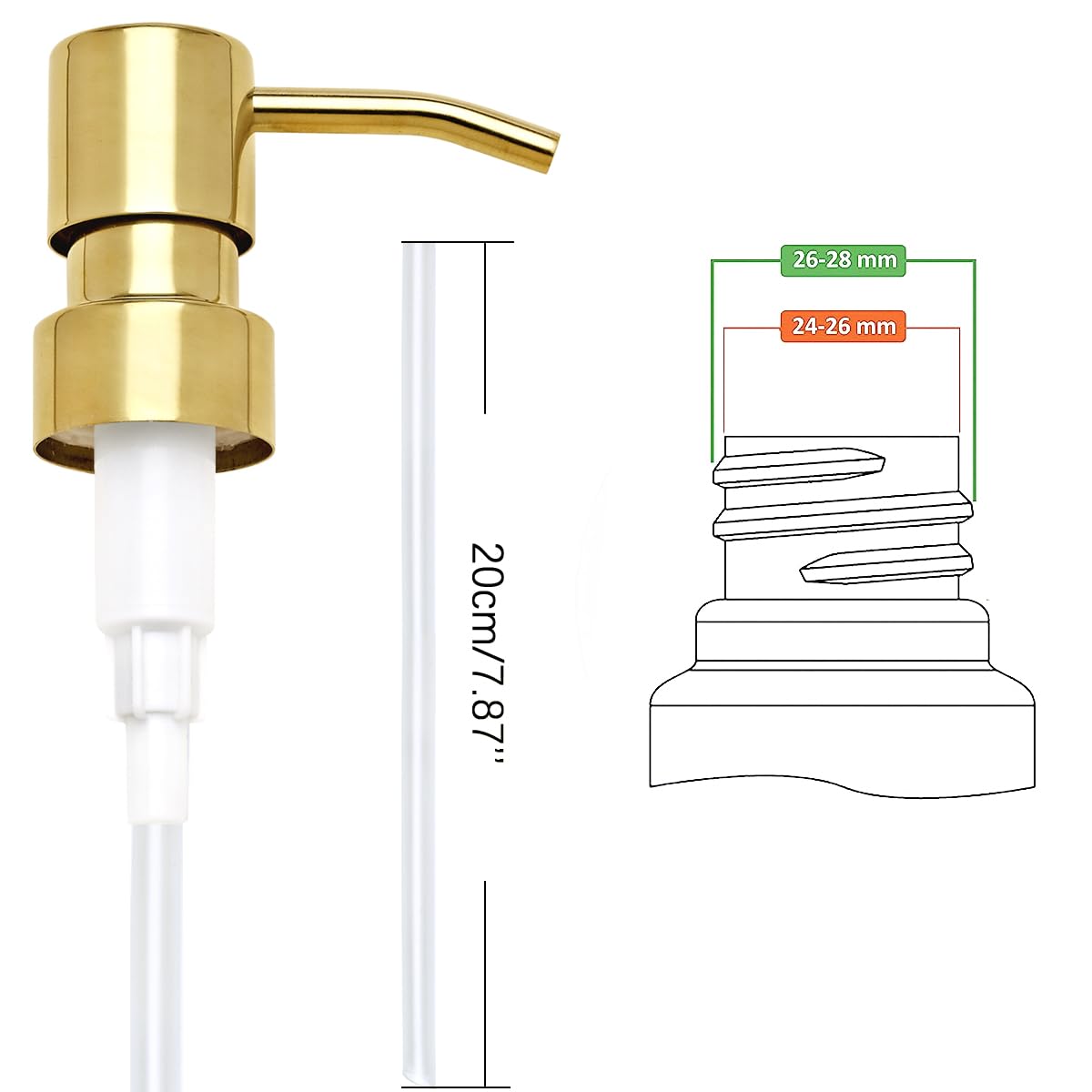 Gold Soap Dispenser Pump Replacement - 304 Stainless Steel Hand Liquid Soap and Lotion Dispenser Pumps Replacement for Regular Mouth Bottles