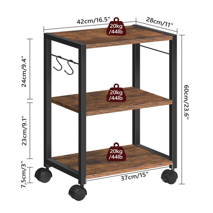 MAHANCRIS Printer Stand, 3-Tier Under Desk Printer Cart with Storage Shelf, Heavy Duty Printer Table with Wheels for Home and Office