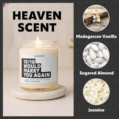 Funny Anniversary Candle Gifts - Luxury Soy Wax - Vanilla, Jasmine, Sugared Almond - Makester