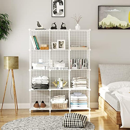 AWTATOS Cube Storage Unit, 12 Cube Wire Storage Shelves, Multifunctional DIY bookcases and Shelving Units Perfect for Office/Livingroom/kitchen/Bathroom, White USCIH12WE