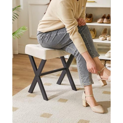 IBUYKE U-shaped Linen Vanity Stool, Square Makeup Stool with X-Leg, Ottoman Seat Footrest Stool, Multi-Use as Small Side Table, for Bedroom, Living Room, Linen WBD018Y