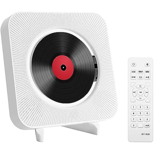 Adirigo Desktop Portable CD Player with Bluetooth - Multifuctional Wall Mounted Music CD Player Built in HiFi Speakers Home Audio Boombox with Remote Control Input Output with Pulling Switch（White）