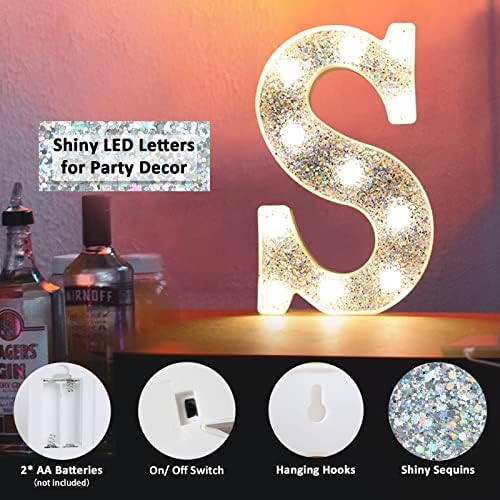 LED Marquee Letter Lights, Light Up Silver Letters for Bedroom Glitter Gifts for Teenage Girls Alphabet Letter Sign Battery Powered Night Light Birthday Party Wedding Home Decoration, Silver Letter N