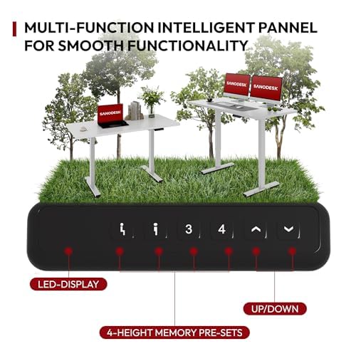SANODESK 120 x 60cm Electric Standing Desk ONE PIECE Height Adjustable Desk with Cable Management Tray Sit Stand Desk for Office, Black