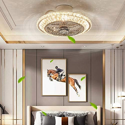 Ceiling Fan with Lamp, Crystal Ceiling Fan with LED Light, 72W Modern LED Dimmable Ceiling Light,Adjustable Wind Speed, with Remote Control,Restaurant Bedroom Decoration Indoor Fan Lighting (A)
