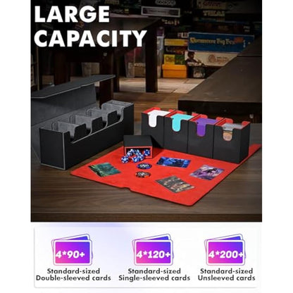 UAONO Card Deck Storage Box with Dice Tray for MTG YugiOh, 5 in 1 Deck Case Set Holds 900+ Sleeved Cards, Strong Magnet Card Organizer Box for Magic Commander TCG CCG Cards (Black&Red)