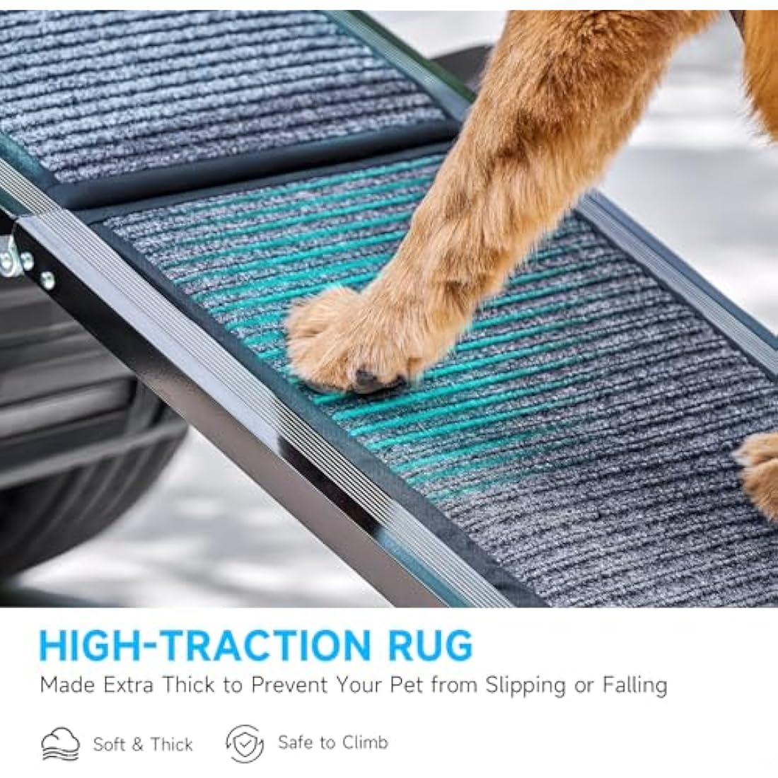 CO-Z Dog Ramp for Car, 160 cm Folding Pet Ramp for Large Dogs up to 90 kg with Non-Slip Rug Surface, Portable Dog Pet Stairs for Car SUV Truck Bed Sofa, Indoor and Outdoor Use