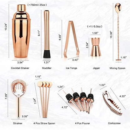 Cocktail Shaker Making Set: 16pcs Bartender Kit with Semicircle Eco Bamboo Stand - Stainless Steel Bar Tool Set Scandinavian Style Home DIY Kit