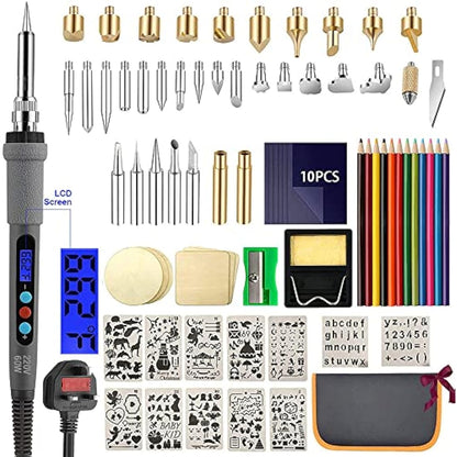 Wood Burning Kit 77Pcs, 60W LCD Adjustable Temperature Soldering Pyrography Wood Burning Set Tool Pen and Accessories,Graphics, Soldering Irons,woodburning Embossing Carving…