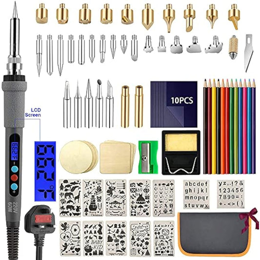 Wood Burning Kit 77Pcs, 60W LCD Adjustable Temperature Soldering Pyrography Wood Burning Set Tool Pen and Accessories,Graphics, Soldering Irons,woodburning Embossing Carving…