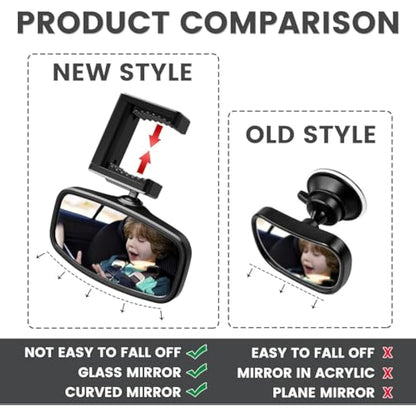 Car Mirror Baby Rear View, 360° Rotatable Rear View Mirror, Spring-Loaded Mounting, Glass Mirror, Car Seat Mirrorfor Rear Seat Safety (12.9 * 6.5cm)