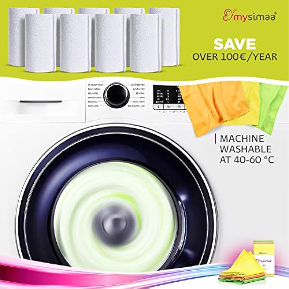 mysimaa® Neon cleaning cloths premium professional microfibre all-purpose cleaning cloths without cleaning agents for streak-free shine in the home, car, office as well as for window mirror glas