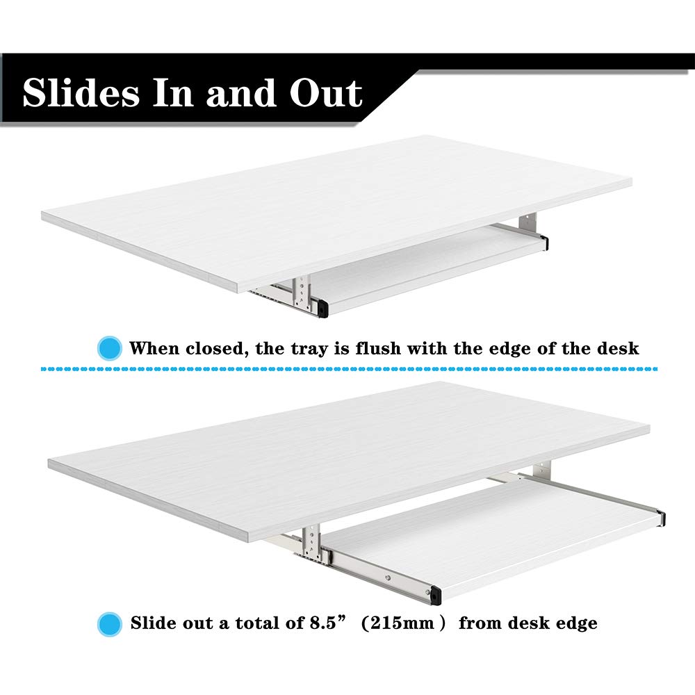 FRMSAET Under Desk 20/24/30 inch Keyboard Drawer Platform(24 inch,White)