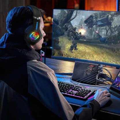 Gaming Headset Stereo Surround Sound Gaming Headphones with Breathing RGB Light & Adjustable Mic for PS4 PS5 PC Xbox One Laptop Mac