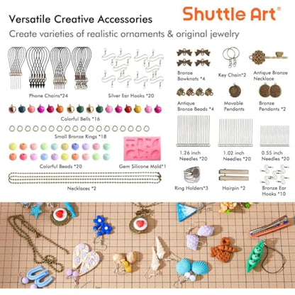Shuttle Art Polymer Clay Modeling Kit, 82 Colors, Oven Bake, Non-Toxic, Non-Sticky, Ideal DIY Art Craft Kit for Kids & Adults, Includes 19 Tools & 16 Accessories