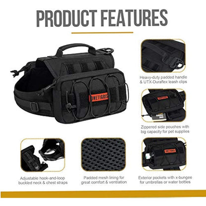 OneTigris Mammoth Dog Backpack 2.0 Version Tear Camping Hiking Dog Backpack for M/L Size Dogs (Black, M)