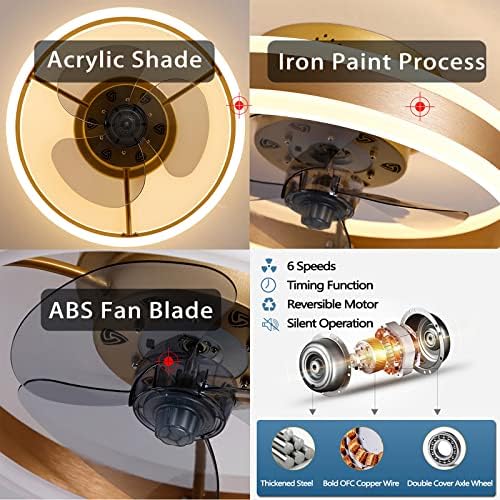 OMGPFR LED Ceiling Fans with Lights Reversible Remote, 6 Speeds Modern Bedroom Fan Ceiling Light Quiet Dimmable Small Ceiling Fan Light for Living Room, White 50CM