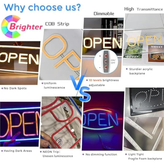 LightingWill LED Neon Open Sign, 16"x 9" Ultra Bright Open Signs for Business, Dimmable 5V USB Light Up Signs for Business Window, Coffee Shops, Stores, Restaurants Bars Hotel, Horizontal