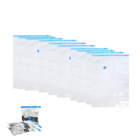10-Pack Vacuum Storage Bags 40x60cm - Space Saver for Clothes, Quilts, Pillows & Blankets, Transparent Blue Airtight Seal Reusable & Heavy-Duty