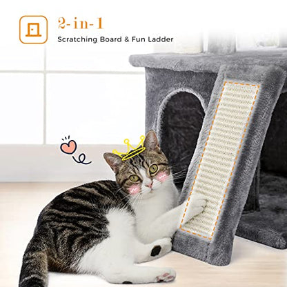 PETEPELA Cat Tree 86cm Cat Tower with Double Condos, Removable Spacious Perch, Fully Wrapped Scratching Sisal Posts, Replaceable Dangling Balls, 35