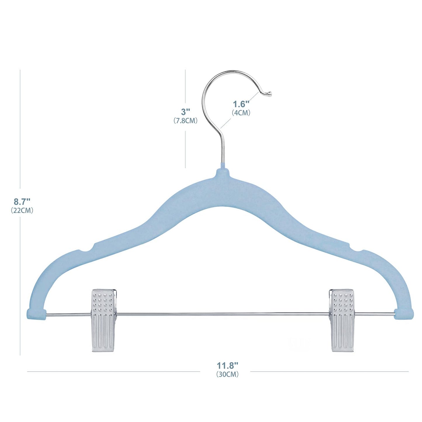 ManGotree 11.8'' Baby Velvet Hangers with Movable Clips 16 Pack Blue