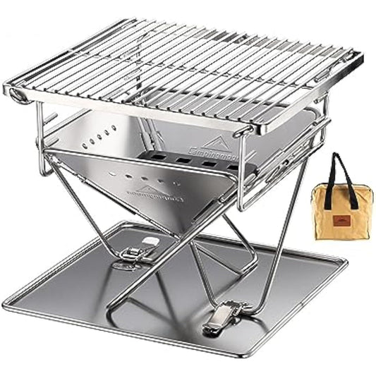 Campingmoon Tabletop Small Charcoal Grill Mini Portable Fire Pit 24.5 cm Stainless Steel with Carry Bag X-MINI-PRO