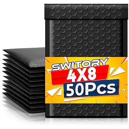 Switory Padded Envelopes A6 Bubble Mailers Packaging Bags 50pcs 4X7In Poly Bubble Mailers,Black Small Envelopes Bubble Envelopes,Bubble Lined Wrap Poly Mailers Bags for Shipping Mailing 10.2x17.7cm