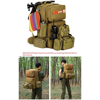 YuanWen Tactical Backpack 55L Water Resistant Military Army Combat Rucksack Trekking Rucksack MOLLE Camping Hiking Backpack Black