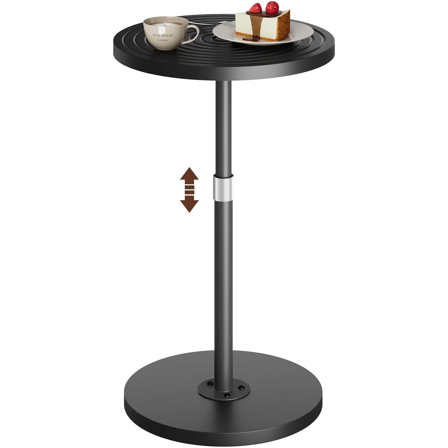 Small Side Table, Adjustable-Height Round Drink Table for Small Space