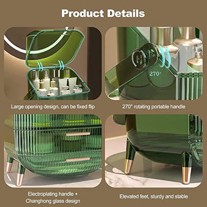 Kousee Makeup Organizer, 3 Layers Large Capacity Cosmetic Storage, Cosmetic Display Case with 2 Storage Drawers, Cosmetic Organizer for Bathroom Counter, Vanity Countertop, Bedroom-Retro Green