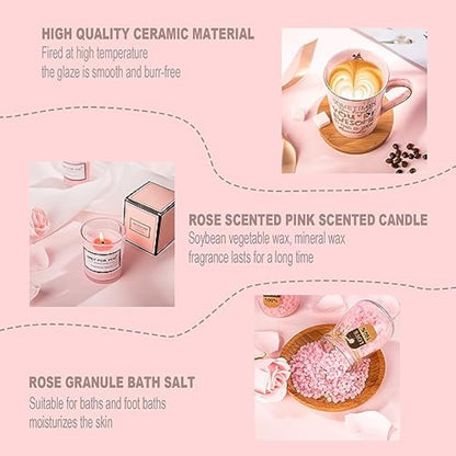 Birthday Gifts for Women Pamper - Inspirational Thank You Gifts for Her, Relaxation Spa Gift Hamper for Ladies, Self Care Bath Set with Scented Candle, 14oz Coffee Mug, Greeting Card, Elegant Gift Box