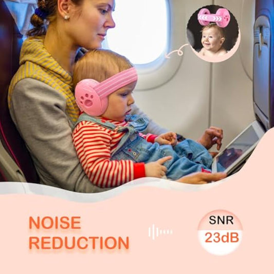 ZOHAN 001 Ear Defenders Baby 3-36 months Earmuffs Noise Cancelling Infant Adjustable Headband for Toddlers Comfort Headphones Against Hearing Damage, Reduction 23dB SNR for Festivals & Travel (Pink)