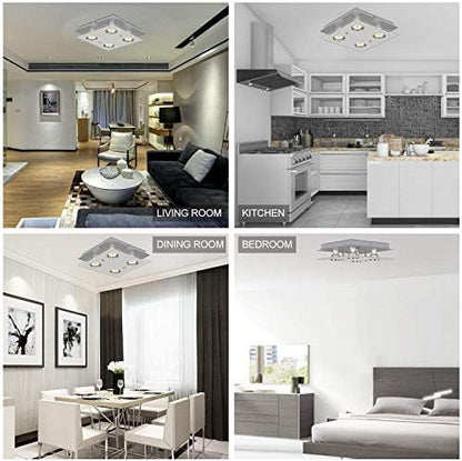 HiBay Modern Ceiling Light Chrome LED Kitchen Spotlight Fittings 4 Way Ceiling Spots GU10 Square Flush Lamp 240V for Bedroom, Living Room, Lounge -Bulbs Not Included