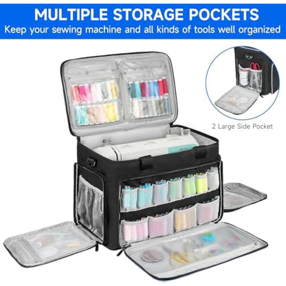LEFOR·Z Sewing Machine Bag,Sewing Machine Carry Case with Pockets for Sewing Machines and Sewing Accessories,Sewing Bag Fit for Most Standard Size Singer,Brother,Janome,Sewing Box Large,Black