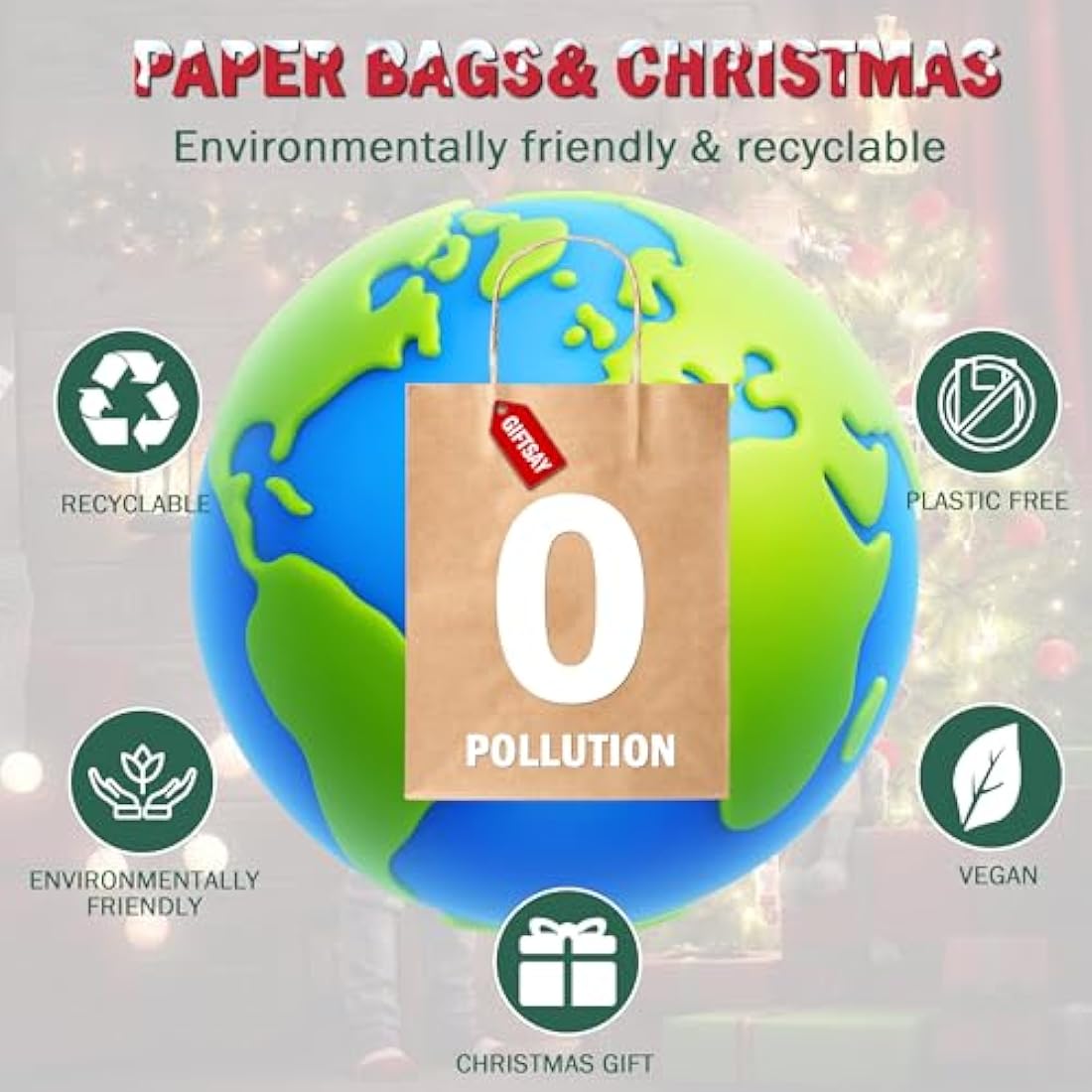 GIFTSAY 50pc Brown Paper Bags with Handles 15X8X21cm Multifunctional Gift Bags for Wedding, Party, Shopping, Retail, Food Service or DIY Crafts