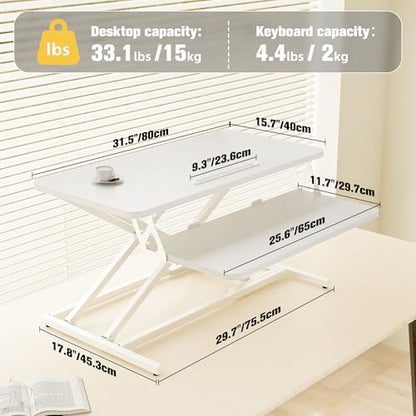 ERGOMAKER Height Adjustable Standing Desk Converter - 81cm (32 Inch) Wide Platform Tabletop Workstation - Quick Sit to Stand Desk Riser for Dual