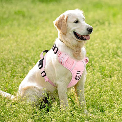 HEELE No Pull Dog Harness, Ex-Large, Release on Neck, Reflective, Adjustable with Front Back 2 Leash Attachments, Soft Padded Control Handle, Light Pink, XL